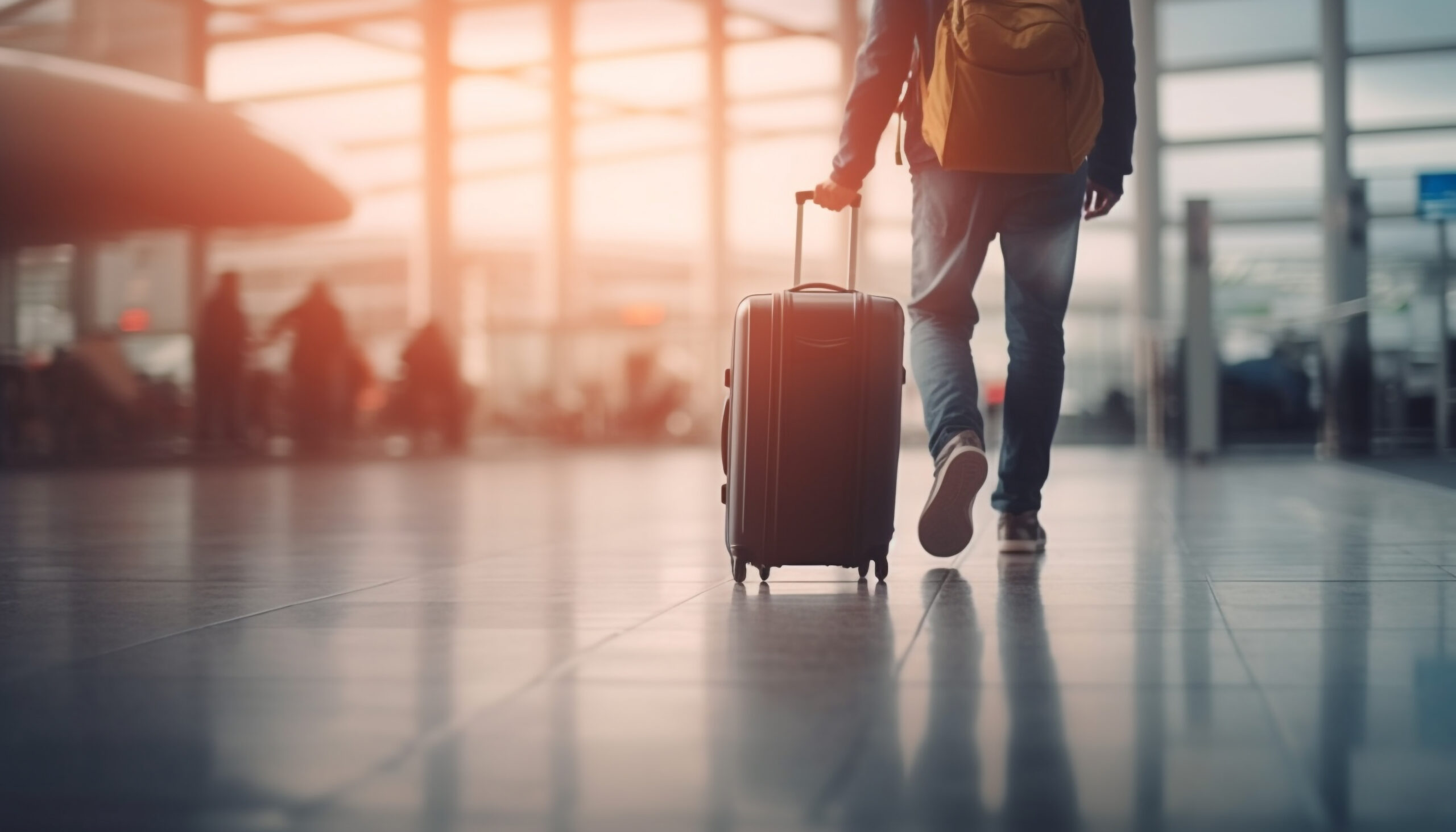 Businessman holding luggage, waiting for airport arrival generated by artificial intelligence